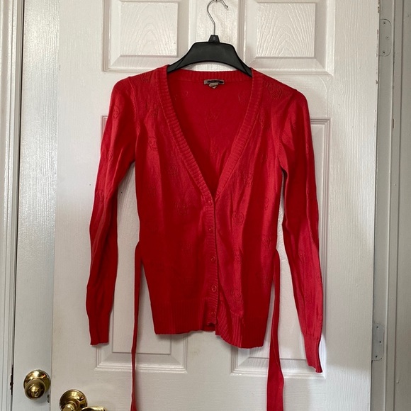 Y2K Watermelon Hot Pink Skull Knit Cardigan Sweater - Picture 4 of 11